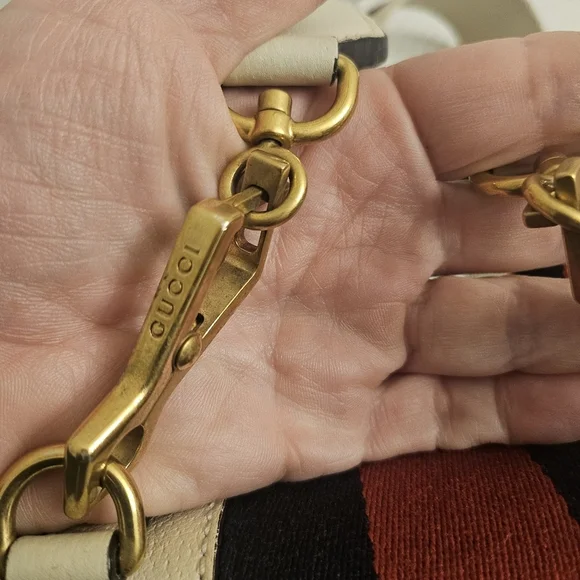 Gucci Butterfly Mini Shoulder Bag – Web Stripe, Cream Leather (Style 505383) - Picture 10 of 13